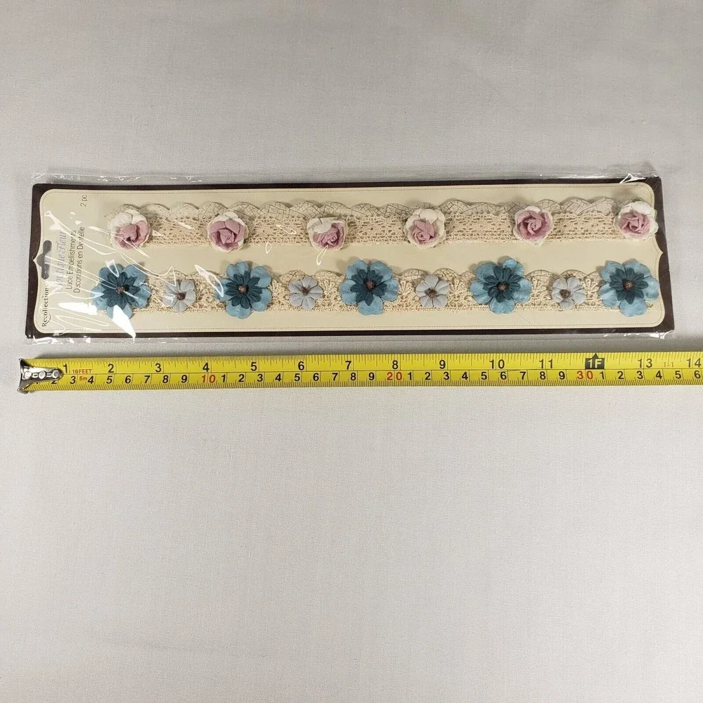 Recollections Floral‎ Lace Scrapbook Embellishments Pack Of 2 Blue Pink